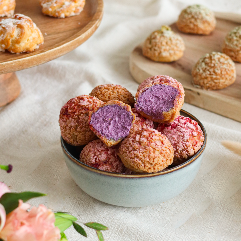 Plateau de 20 choux myrtille et rose